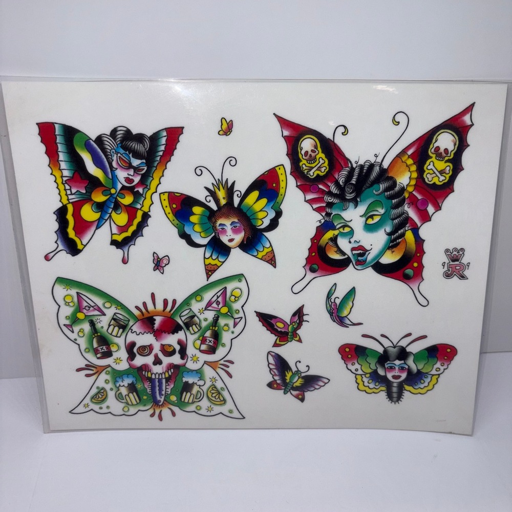 Vintage 1999 Jeff Rassier Flash Tattoo Sheet Art Print Multi Color